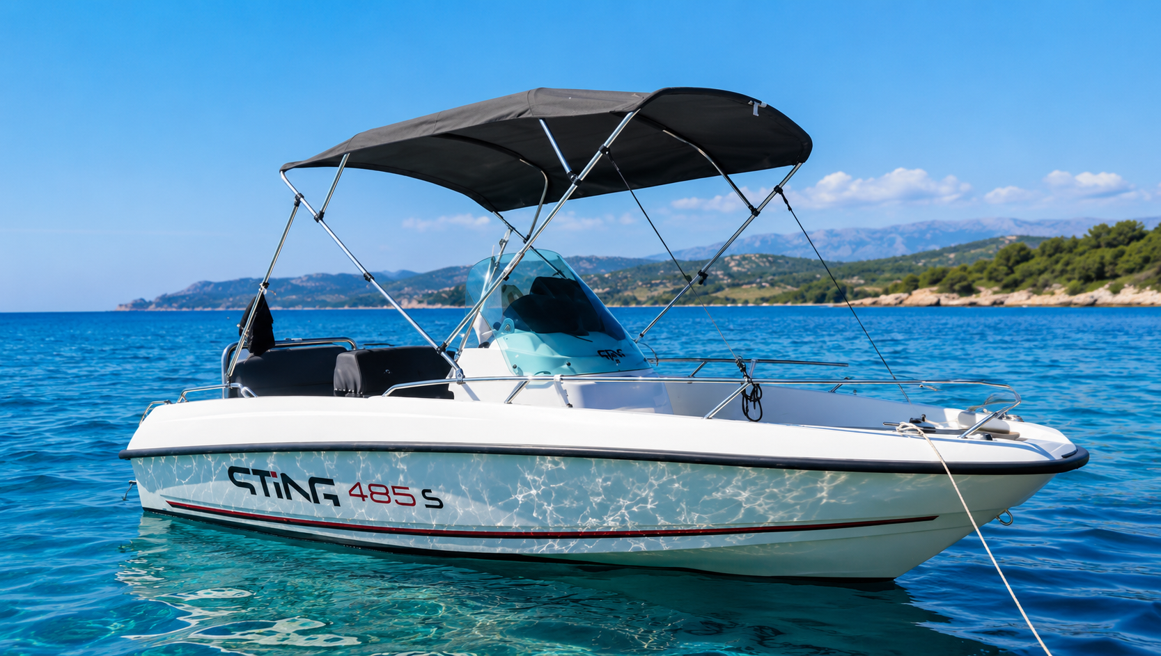 Sting 4.85m licence-free boat rental in Kardamyli, Mani Greecee